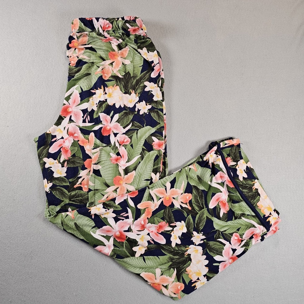 Tommy Bahama Womens M Tropical Floral Pajama Lounge Pants Drawstring Navy